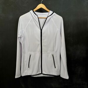 Cali Sport White Mesh Athletic Hoodie Full Zip Jacket Size Large Sporty Clean